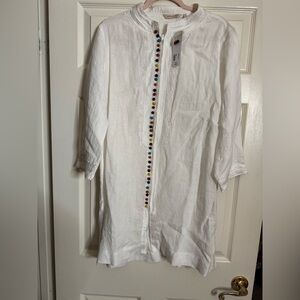 Soft Surroundings White Tunic with Colorful Button Accents. Linen.size XL(18)